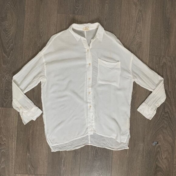 Aritzia Wilfred Free Button Down Front Dress Shirt Tunic Linen Blend Oak - Picture 3 of 7